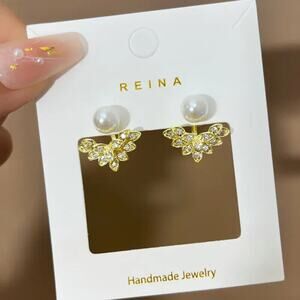 Leaf Flower Imitation Pearl Rhinestone Dangly‎ Earrings Gold Tone Fashion Boho